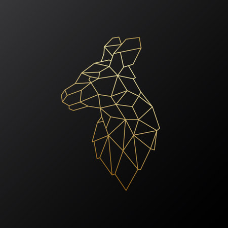 Golden geometric Kangaroo head on black, modern minimal style.のイラスト素材