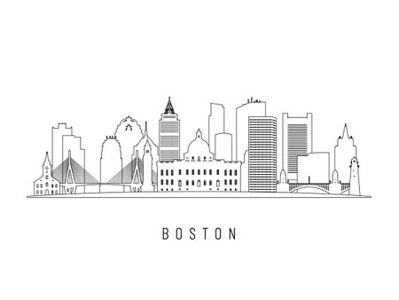 Detailed Boston skyline vector illustration. Boston, MA buildings in line art style, perfect for modern designs.のイラスト素材