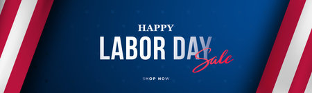 Happy Labor Day sale banner with red and blue stripesのイラスト素材