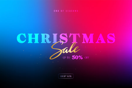 Colorful neon Christmas sale banner with 50% offのイラスト素材