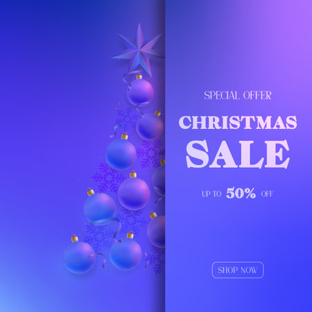 Blue Christmas sale banner with baubles and starのイラスト素材