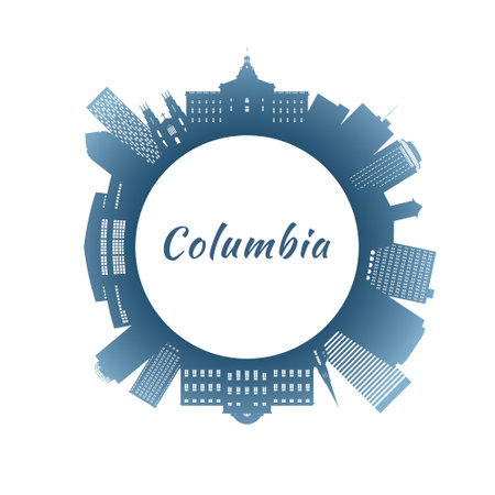 Columbia SC skyline with colorful buildings. Circular style. Stock vector illustrationのイラスト素材