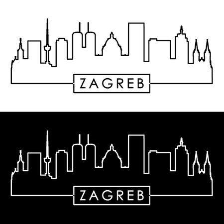 Zagreb skyline. Linear style. Single line. Editable vector file.のイラスト素材