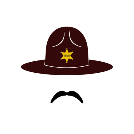 Minimalistic sheriff badge on brown hat with mustache.のイラスト素材