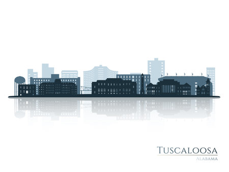 Tuscaloosa skyline silhouette with reflection. Landscape Tuscaloosa, Alabama. Vector illustration.のイラスト素材