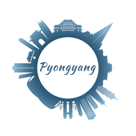 Pyongyang skyline with colorful buildings. Circular style. Stock vector illustrationのイラスト素材