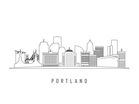 Detailed Portland skyline vector illustration. Portland buildings in line art style, perfect for modern designs.のイラスト素材