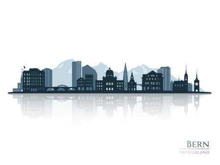 Bern skyline silhouette with reflection. Landscape Bern, Switzerland. Vector illustration.のイラスト素材