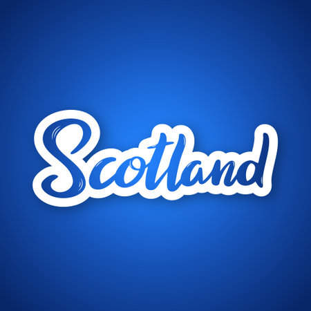 Stylish text design highlights Scotland on vibrant blue backdrop, evoking prideのイラスト素材
