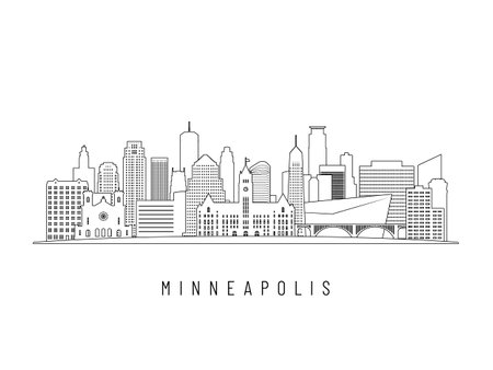 Detailed Minneapolis skyline vector illustration. Minneapolis buildings in line art style, perfect for modern designs.のイラスト素材