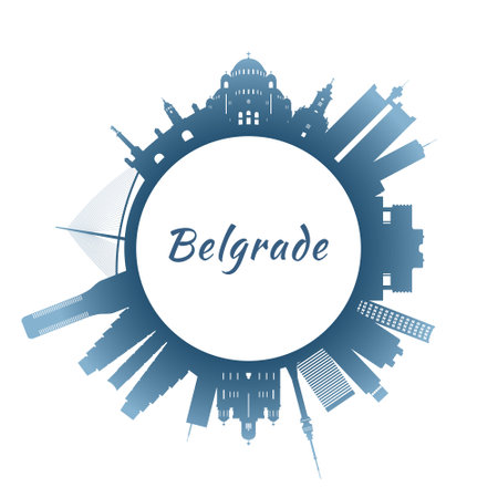 Belgrade skyline with colorful buildings. Circular style. Stock vector illustrationのイラスト素材