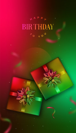 Colorful birthday gifts surrounded by vibrant confetti create festive atmosphereのイラスト素材