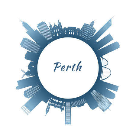 Perth skyline with colorful buildings. Circular style. Stock vector illustrationのイラスト素材