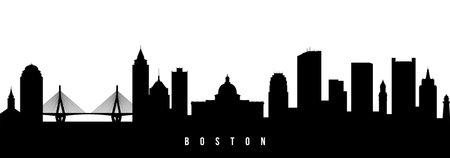 Vector silhouette illustration of Boston City urban skyline. Modern minimalist cityscape graphic, perfect for travel, banners or backgrounds.のイラスト素材
