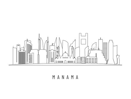 Detailed Manama skyline vector illustration. Manama buildings in line art style, perfect for modern designs.のイラスト素材