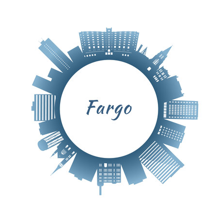Fargo skyline with colorful buildings. Circular style. Stock vector illustrationのイラスト素材