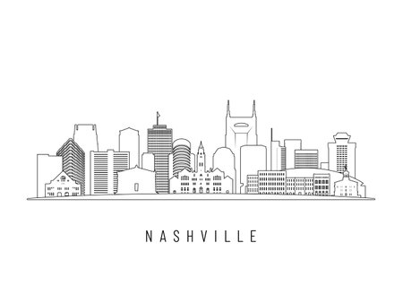 Detailed Nashville skyline vector illustration. Nashville buildings in line art style, perfect for modern designs.のイラスト素材