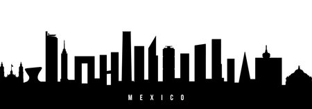 Vector silhouette illustration of Mexico City urban skyline. Modern minimalist cityscape graphic, perfect for travel, banners or backgrounds.のイラスト素材