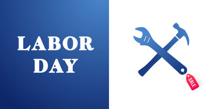 Labor Day celebration highlights tools and symbols of hard work, honoring workers' contributionsのイラスト素材
