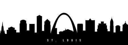 Vector silhouette illustration of St.Louis City urban skyline. Modern minimalist cityscape graphic, perfect for travel, banners or backgrounds.のイラスト素材