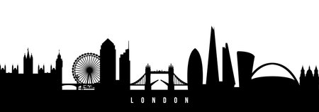 Vector silhouette illustration of London City urban skyline. Modern minimalist cityscape graphic, perfect for travel, banners or backgrounds.のイラスト素材