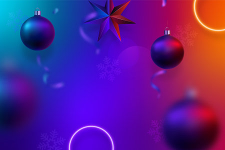 Bright, colorful Christmas background with ornaments and star creating a festive atmosphere. Vector template for social media, social network, stories.のイラスト素材