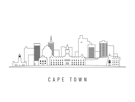 Detailed Cape Town skyline vector illustration. Cape Town buildings in line art style, perfect for modern designs.のイラスト素材
