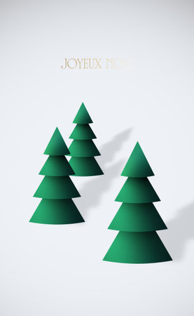 Minimalist design showcasing layered green trees against light background, festive vibe. Vector template for social media, social network, stories.のイラスト素材