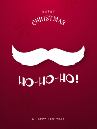 Festive design features playful mustache Santa and cheerful text against red backdrop. Xmas festive background.のイラスト素材