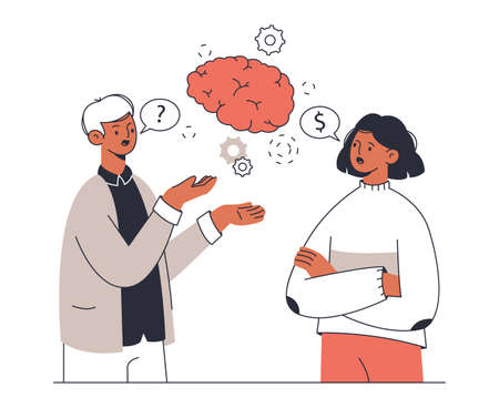 Business problem solution, teamwork brainstorming and collaboration. Office people colleagues discussion, outline business team cooperation vector symbols illustrationのイラスト素材