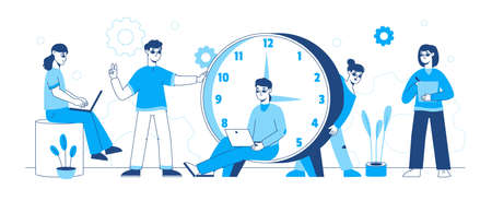 Business time management, effective schedule organizing, outline artwork. Effective time schedule...
