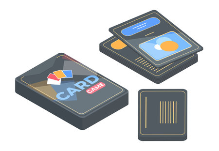 Isometric table gaming cards. Recreation 3d board game cards, poker, and monopoly games flat vector illustration on white backgroundのイラスト素材