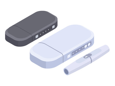 Isometric e-cigarettes. Vape box mod, modern smoke accessories 3d vector illustration setのイラスト素材