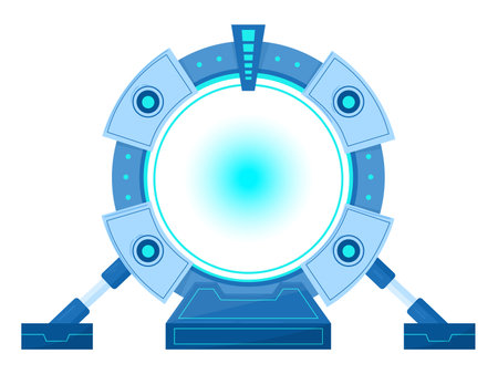cartoon teleport gate. Futuristic portal gate to another universe, spaceship teleport flat vector illustrationのイラスト素材