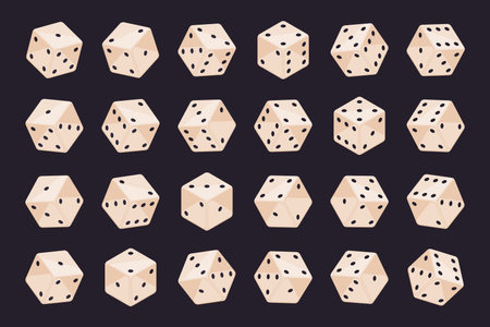 Isometric casino dice. Gambling cube pieces, backgammon dice. Board games and poker dice 3d vector illustration setのイラスト素材