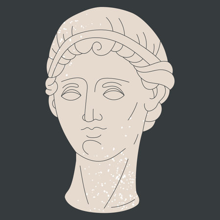 Antique head sculpture. Marble greek goddess sculpture, classical style ancient roman head isolated flat vector illustrationのイラスト素材