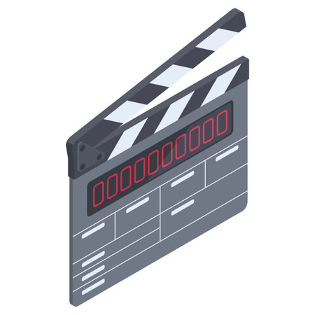 Isometric cinema clapperboard. Movie, film shooting tool, movie wooden clapperboard 3d vector illustration isolated on white backgroundのイラスト素材