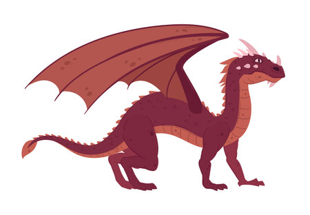 cartoon dragon. Fantasy reptile, standing winged magic dragon. Fairy fire breathing dragon flat vector illustrationのイラスト素材