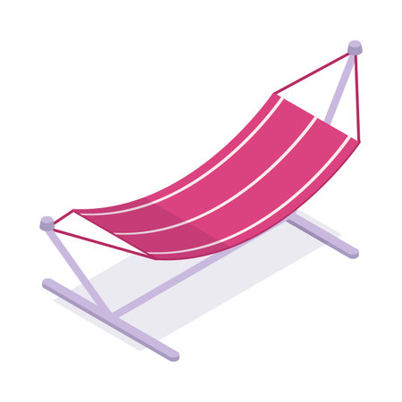 Isometric hammock. Garden summerhouse backyard hammock, hanging canvas bed 3d vector illustrationのイラスト素材