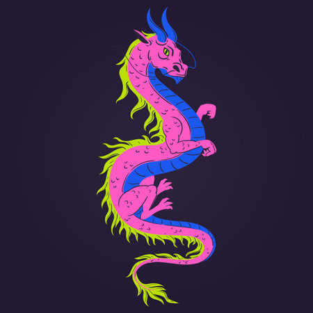 cartoon dragon. Chinese zodiac sign, mythological asian creature. Magic fantasy reptile flat vector illustrationのイラスト素材