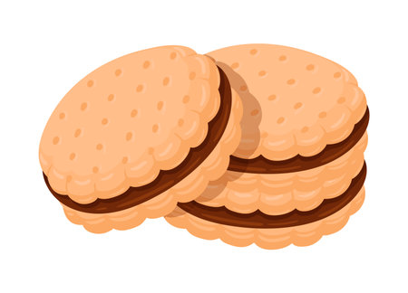 Whoopie pie cookies. Cartoon homemade tasty cookies with chocolate filling. Sweet pastry flat vector illustrationのイラスト素材
