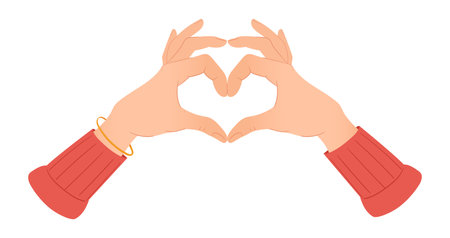 human hands with heart gesture. Hand palms making love sign, romantic symbol, heart shaped gesture flat vector illustration. love messageのイラスト素材