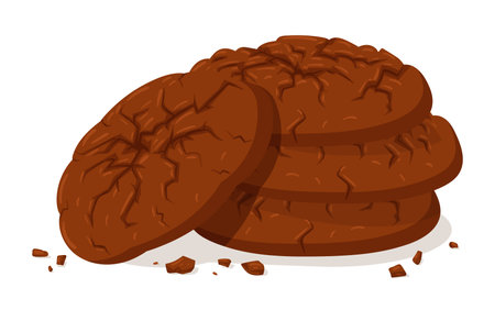 Chocolate oatmeal cookies. Cartoon homemade oatmeal crispy cookies. Dark choco pastry flat vector illustrationのイラスト素材