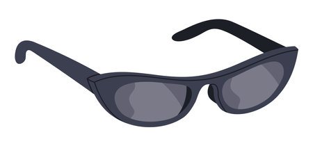 Cat eye sunnies. Trendy fashionable sunglasses, black plastic frame shades. Modern eyewear accessories flat vector illustrationのイラスト素材