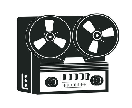 Retro music player silhouette. Old school audio device, audio tape player flat vector illustrations. Vintage music player silhouetteのイラスト素材