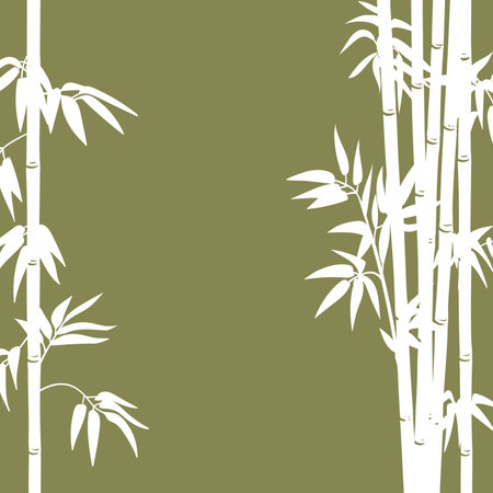Asian bamboo background. Cartoon bamboo forest plants with leaves and branches, Japanese or Chinese flat vector illustration. Bamboo sprouts patternのイラスト素材
