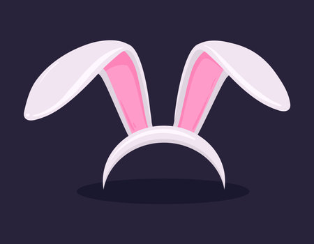 Rabbit ears mask. Easter bunny ear, traditional spring holidays bunny ears band flat vector illustration. Cute Easter bunny ears costumeのイラスト素材