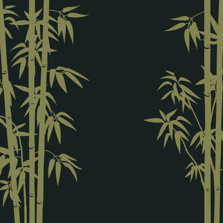 Asian bamboo background. Green bamboo sprouts pattern, bamboo forest plants with branches and foliage flat vector background illustration. Cartoon asian floral backdropのイラスト素材