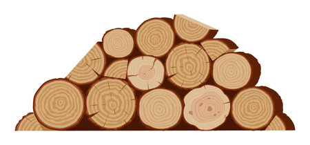 Wooden logs. Firewood stacked in pile, wooden bonfire logs flat vector illustration. Cartoon firewood pileのイラスト素材