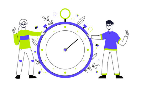Business schedule organizing. Effective time management, man and woman time schedule managers with...